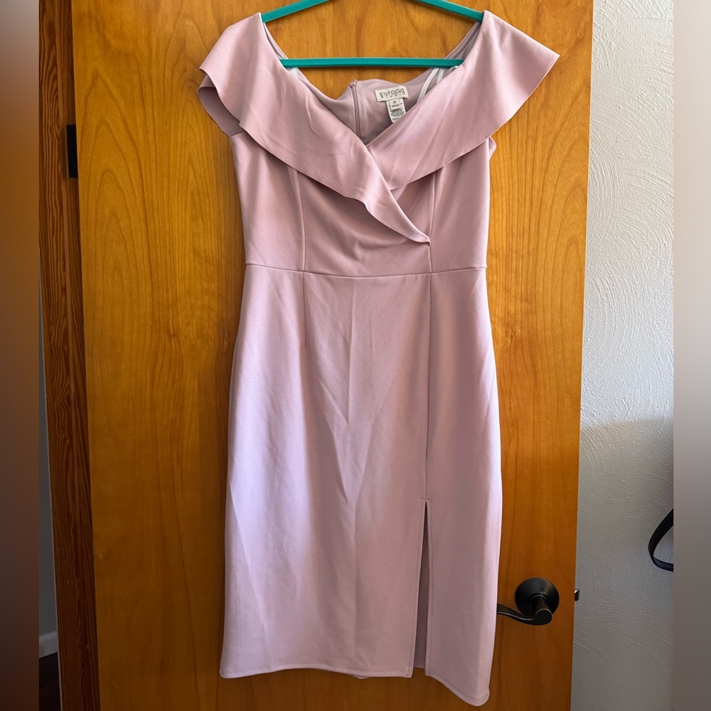 En Focus Studio size 12 blush pink midi dress, off shoulder